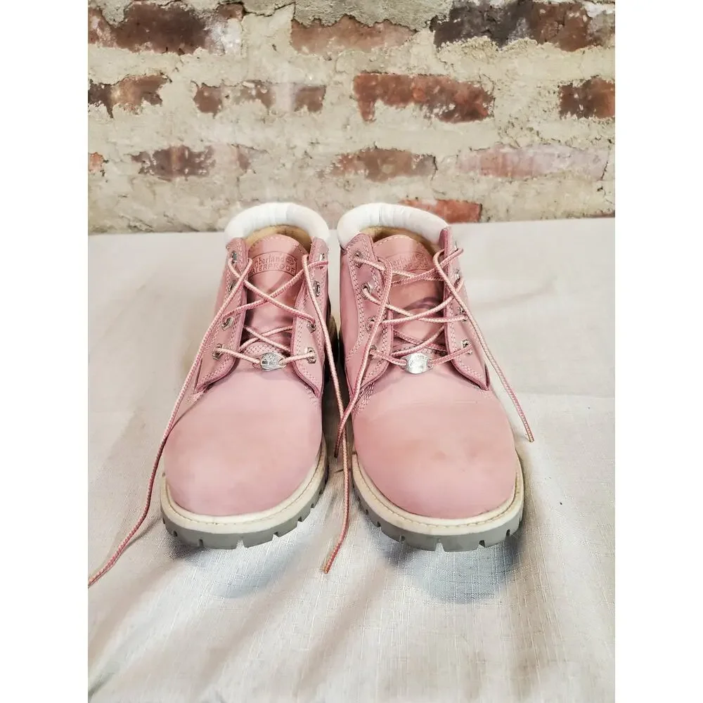 Timberland Womens Ankle Boots 8M Pink Waterproof Leather Lug Sole A2617 - Picture 4 of 6